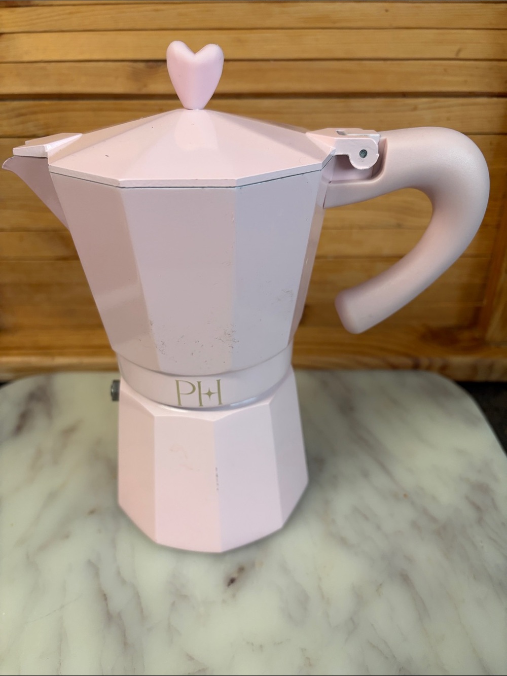 Pink Stovetop Espresso Maker - Heart Knob